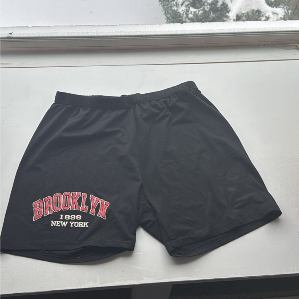 SHEIN Black Athletic Shorts with Brooklyn Design